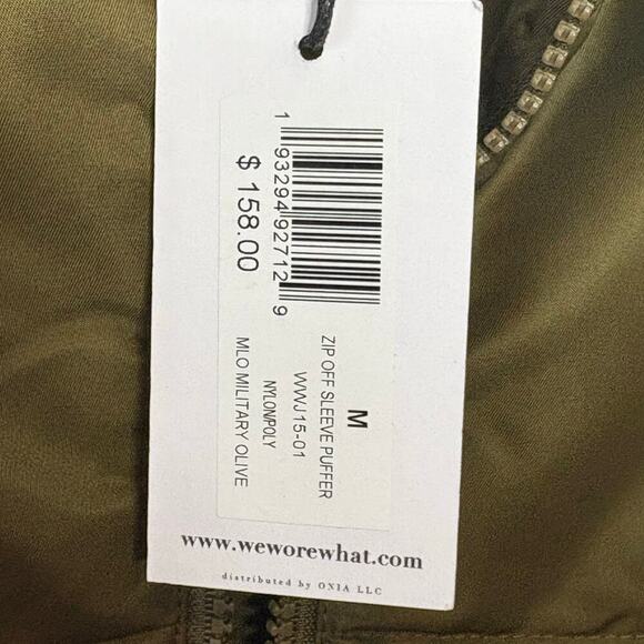 WeWoreWhat Womens Zip Off Sleeve Puffer Military Olive Jacket Size Medium - Picture 9 of 12